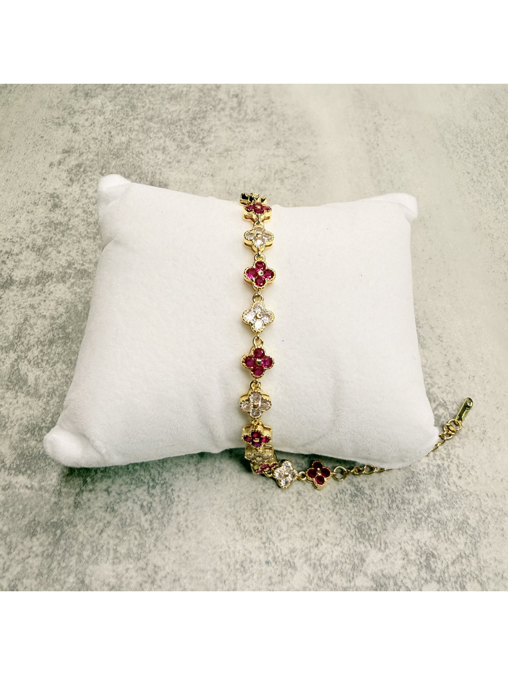 Ruby Red & Crystal Clover Gold Bracelet
